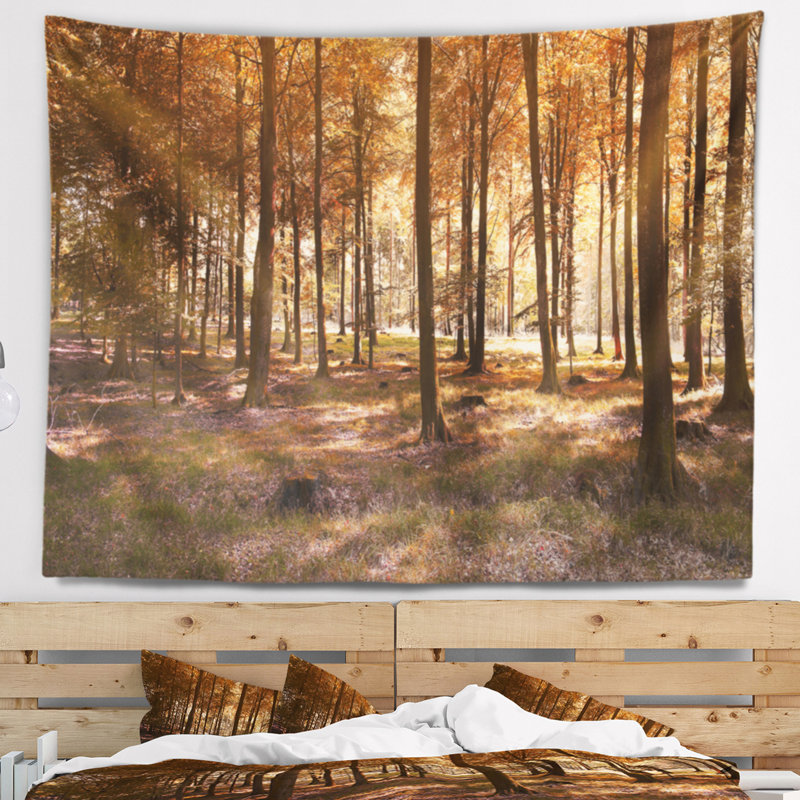 Tapisserie paysage de forêt d'automne avec feuilles orange, H 32 po x l 39 po