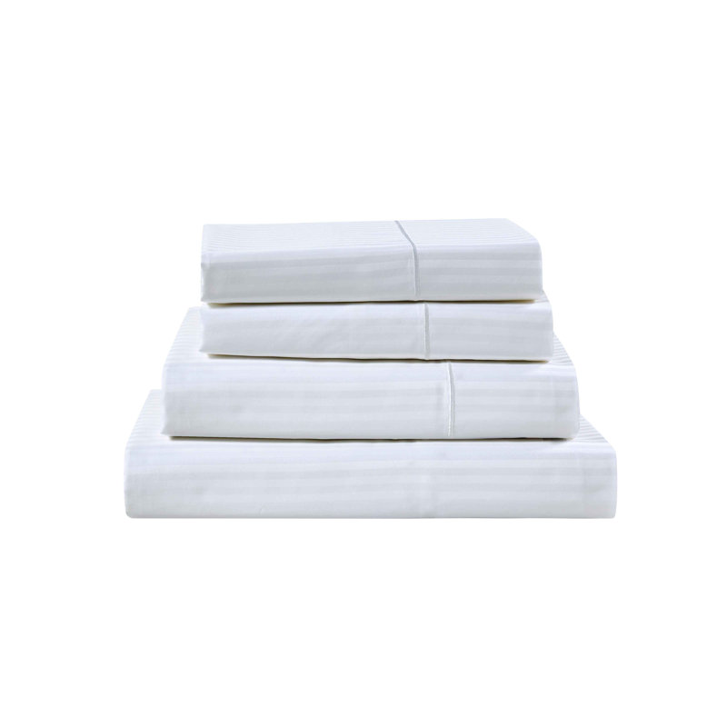 Bibb Home 1000 Thread Count Stripe Sheet Set - 100% Egyptian Cotton, White, Full