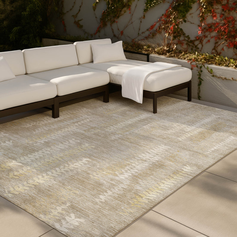Machine Washable Indoor/Outdoor Chantille ACN2892 Striped Rug, Beige, 5' x 7'6"