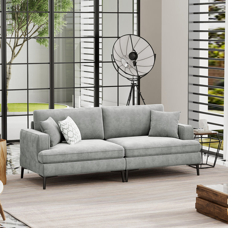 Canapé de réception en tissu 80,7 po, Velours gris clair