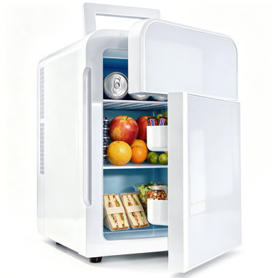 25L Mini Fridge for Bedroom, Portable Small Refrigerator for Skin Care with Handle, Double-door Design, Personal Compact Cooler & Warmer for Beverage, Cosmetics, Food, Makeup, Dorm, White