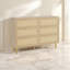 Commode 6 tiroirs, commode en rotin, commode en bois de ferme avec pieds en métal, commode double large, grande unité de tiroir pour chambre à coucher, salon, chambre de bébé-1843615974