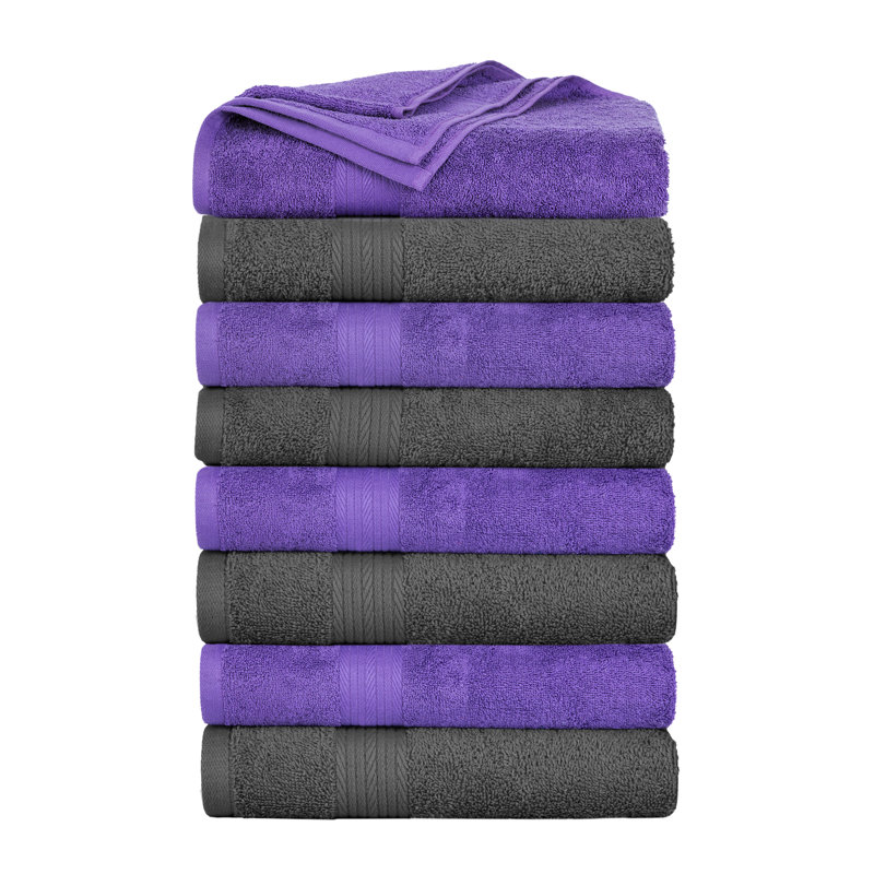 100% Cotton 600 GSM Bath Towels, Gray/Purple