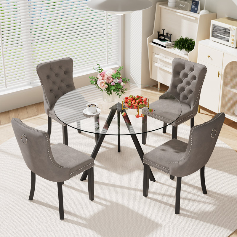 5-Piece Pedestal Dining Set, Gray, 30" H x 47" W x 47" D