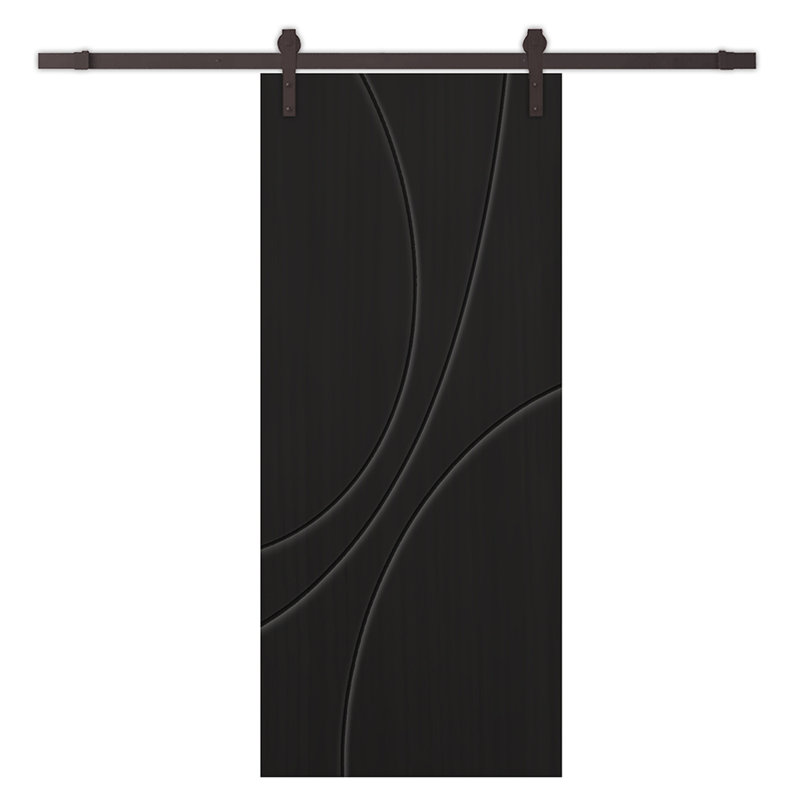 Panelled Wood and Metal Barn Door with Installation Hardware Kit, 24" x 84", Black, Dark Coffee