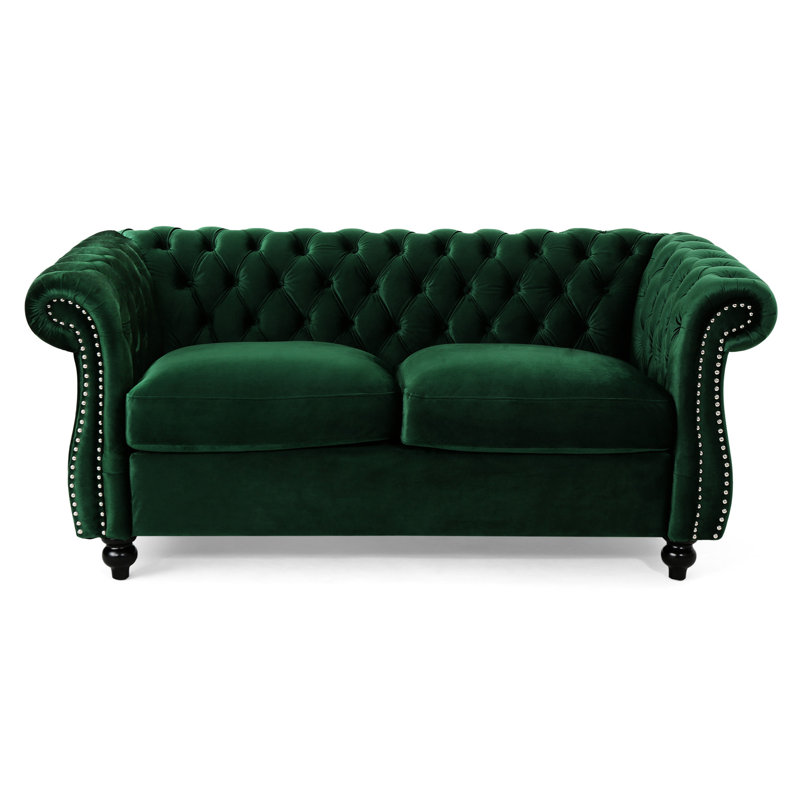 Moderne en velours, profond, garniture cloutée, accoudoirs roulés, l 62,05 po x P 33,09 po, H 28,53 po