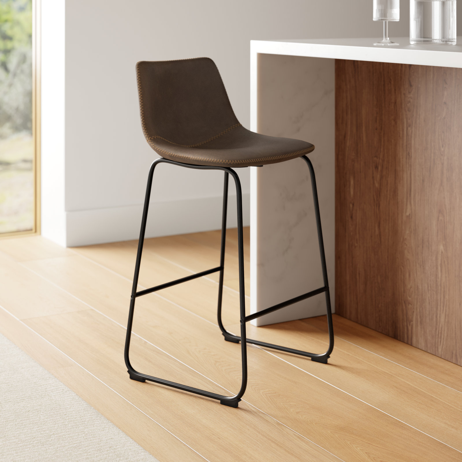 Nia Bar and Counter Stool, Brown Distressed, Black, Counter Stool (24" Seat Height)