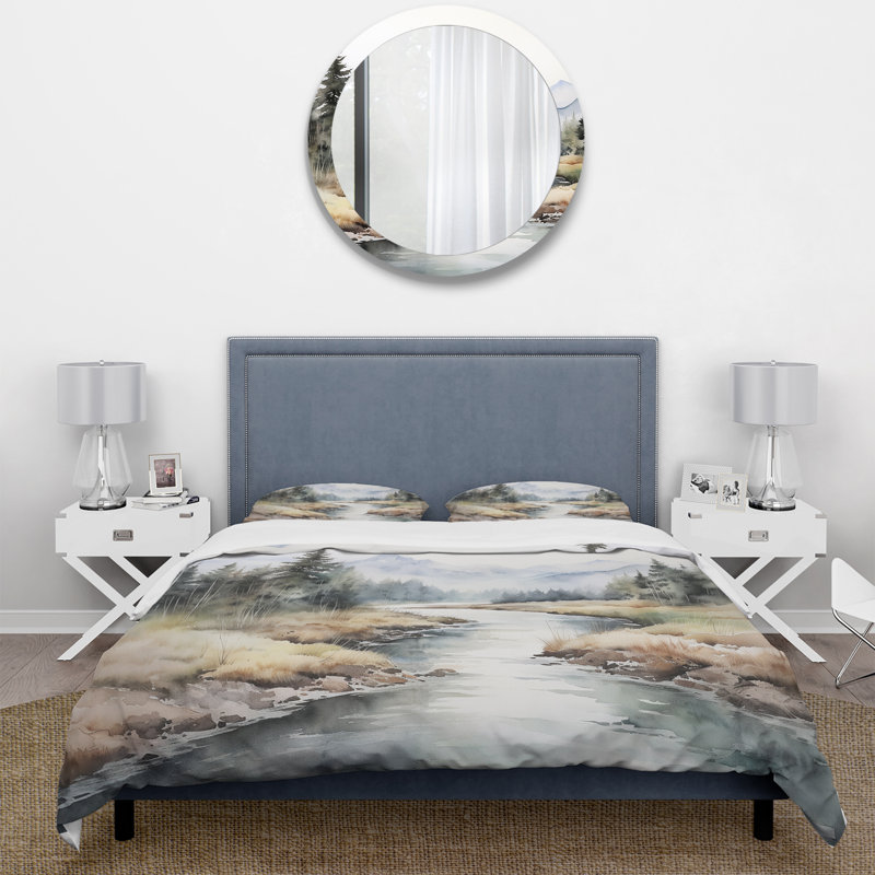 River Mountain In Minimal Canada II - Ensemble de housse de couette paysages - Microfibre de polyester