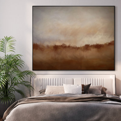 Rustic Abstract Landscape Neutral Beige and Brown Home Decor Extra Large Framed Wall Art Print (Frame Assembly Required)