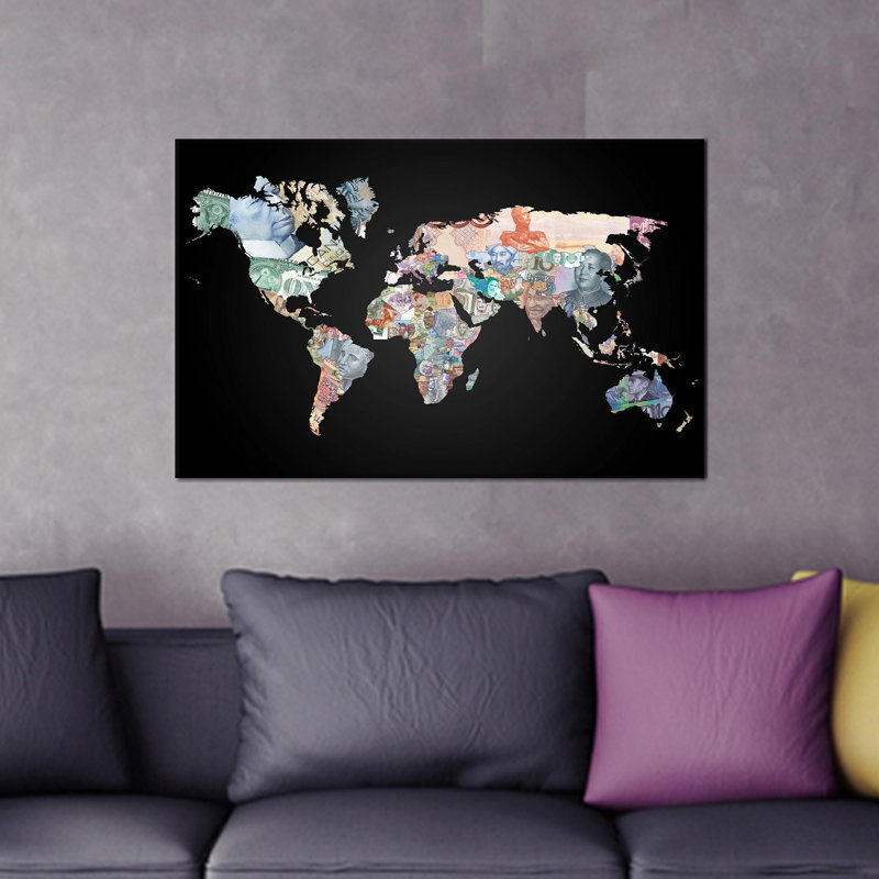 Stunning Money World Map Canvas Art for Office or Bedroom Decor - Personalized Bridesmaid Gift and 3D Wall Art Ideal for Modern Interiors