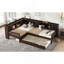 Lit plateforme en L simple avec lit gigogne, lit plateforme en bois massif avec tiroirs de rangement et tablettes, aucune boîte à ressorts nécessaire-2032149548