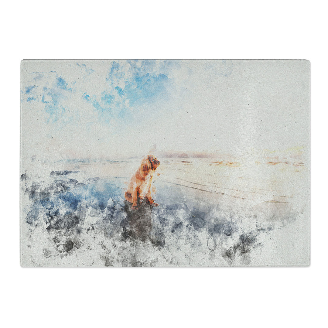 Tempered Glass King Charles Spaniel upon the Beach Chopping Board