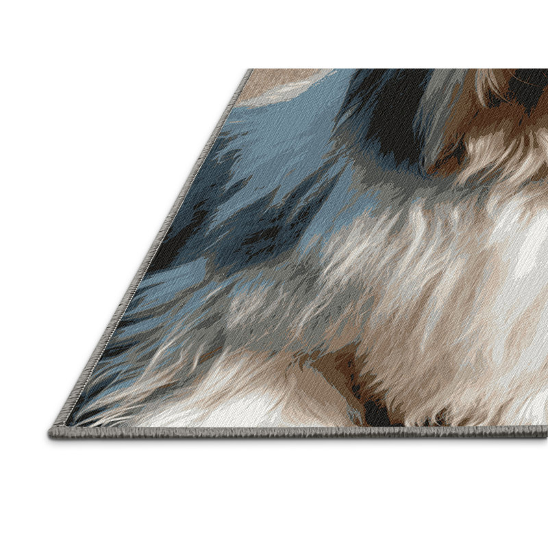 Washable Polish Lowland Sheepdog Dogs Area Rug, Round 5'