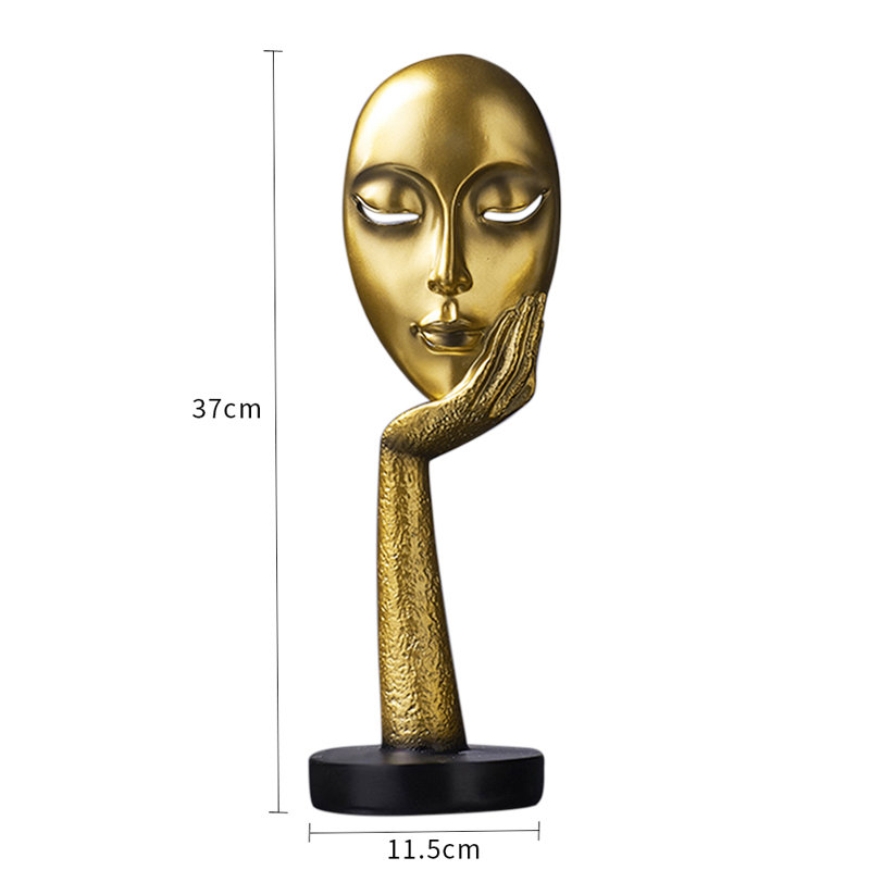 Adsett Face Sculpture, Gold, 37cm H x 11.5cm W x 11.5cm D