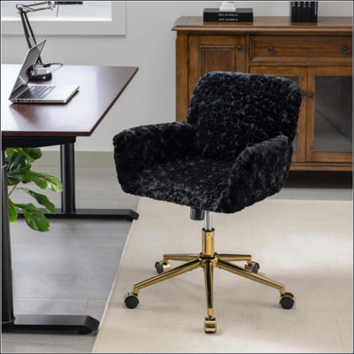 Furniture Office Chair,Artificial Rabbit Hair Home Office Chair With Metal Base,Adjustable Desk Chair Swivel Office Chair,Vanity Chair