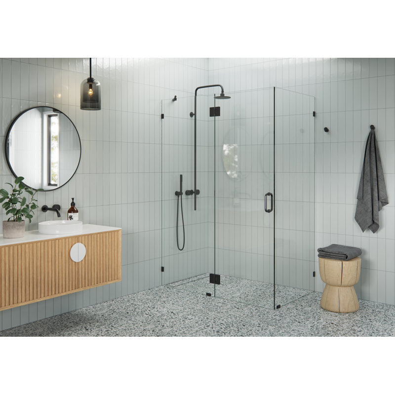 Glass Warehouse 78" X 55" X 33" Frameless 90 Degree Shower Enclosure - Glass Hinge, Matte Black