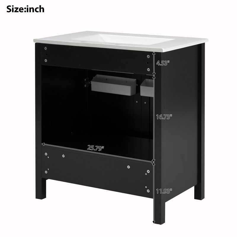 Meuble-lavabo de 30 pouces avec lavabo en céramique, Noir