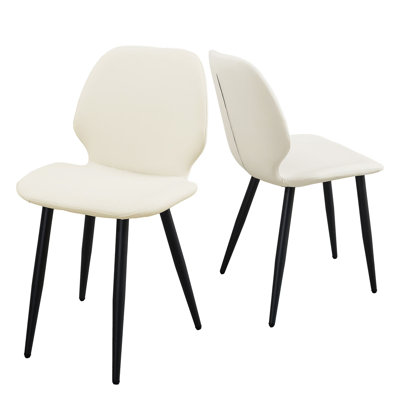 Chaise de salle à manger en cuir blanc avec pieds en métal, ensemble de 4 chaises rembourrées en forme de coquillage pour la cuisine, le restaurant, le salon, la salle de réunion