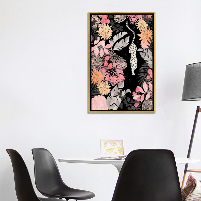 Art de pédoncule leopard, Toile encadrée d'or, H 48 po x l 32 po x P 1,5 po