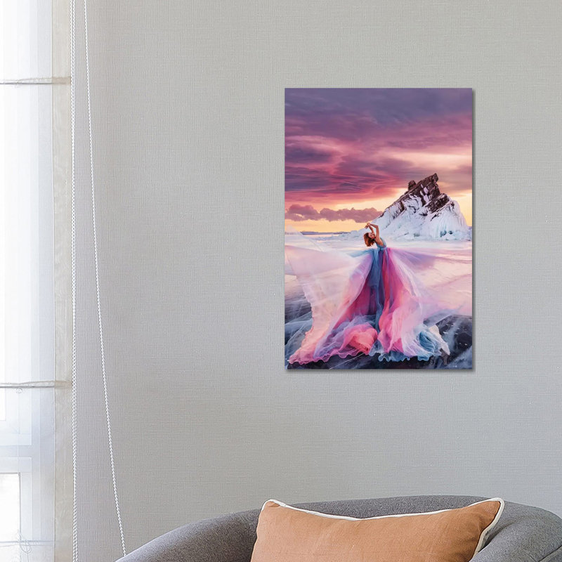 Reproduction d’art, "Lady Sunset" par Hobopeeba, H 26 po x l 18 po x 1,5 po, Toile tendue, Pas de tapis