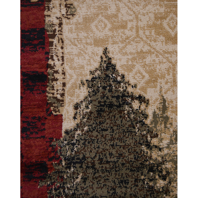 Tapis beige à motif d'arbres de style antique Forest Lodge Kenneth, Tapis de couloir 2 pi 3 po x 7 pi 7 po