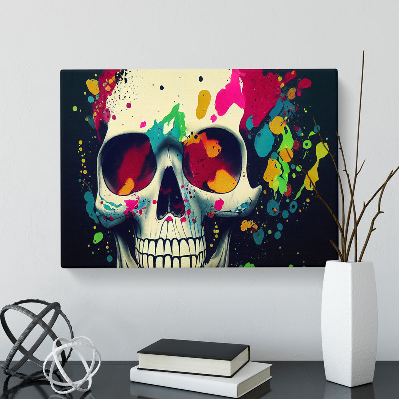 XXX-H1022-WF-7856X Skull Paint Splatter Vol.5 - Wrapped Canvas Print, 35cm H x 50cm W x 3cm D