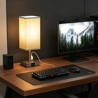 Touch Lamps Set of 2 for Bedroom with USB-C and USB-A Charging Ports and AC Outlets, 3-Way Dimmable Nightstand Lamp with Linen Shade, Small Table Lamp with Energy-Efficient LED Bulbs Included