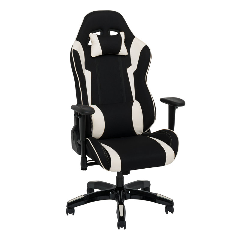 Fauteuil de jeu ergonomique à dossier haut, Noir / blanc