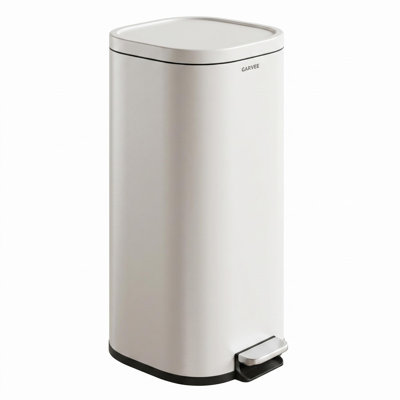 Stainless Steel Step Trash Can 30L, Rectangular Kitchen Garbage Bin, Quiet Close Lid & Smudge-Proof, White