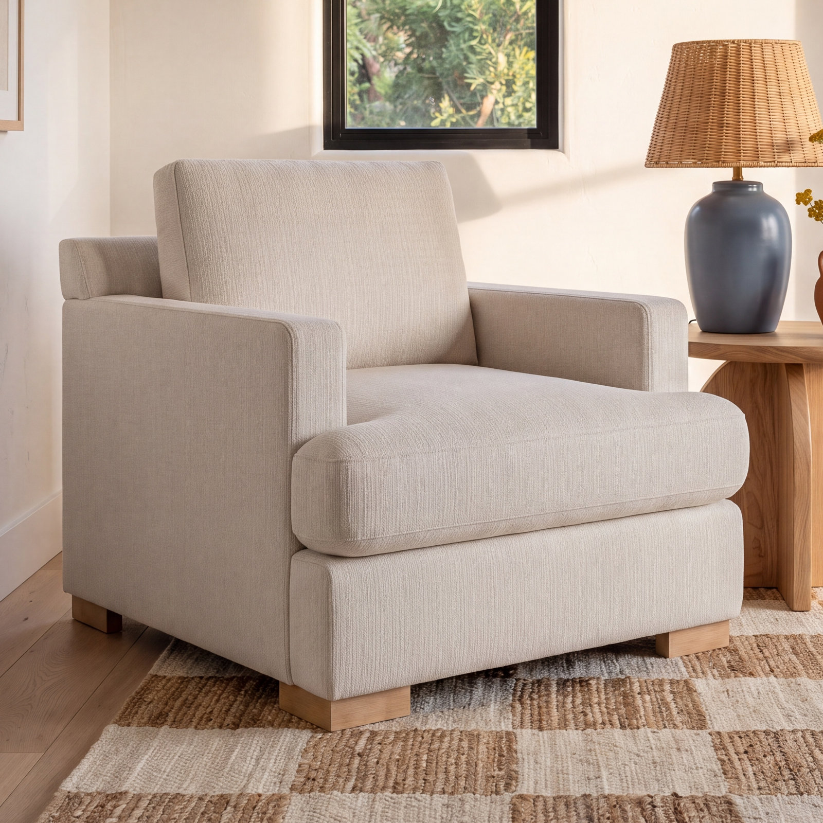 Byers Upholstered Armchair, Effie Linen Performance Linen