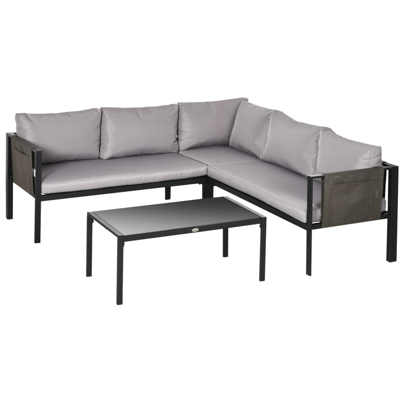 Leonidus 5 Seater Garden Corner Sofa Set with Loveseats 4 Pieces Light Grey