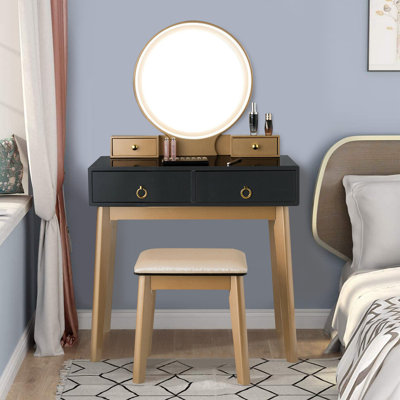 Ensemble coiffeuse avec tabouret et miroir Mukul