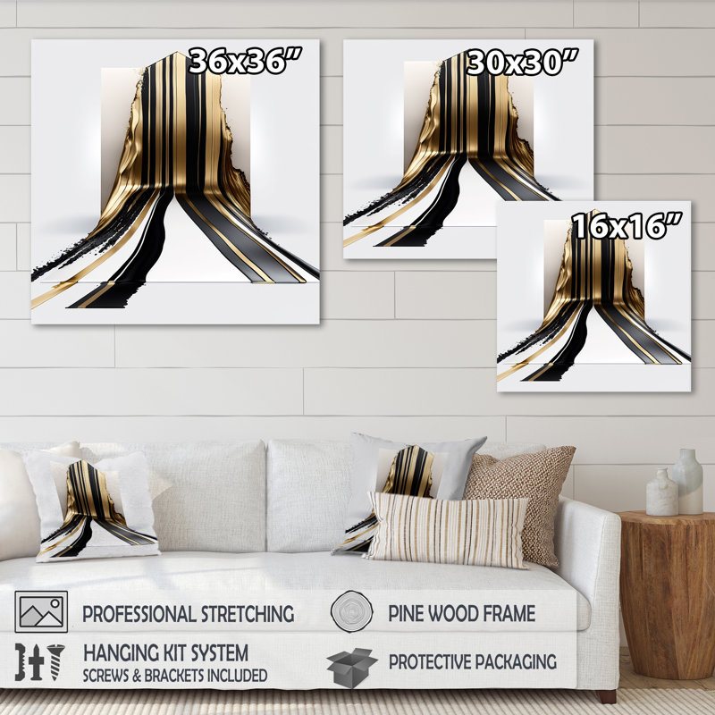 «Black and Gold Cubic Expression V», impression sur toile, H 16 po x l 16 po x P 1 po, Toile tendue