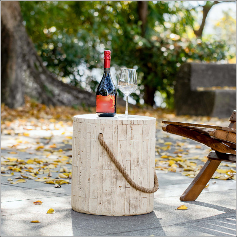 Rustic MGO Side Table with Simulated Braided Cord Handle