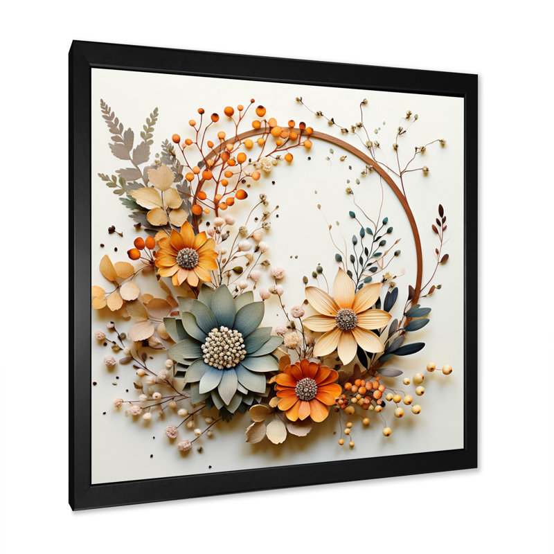 Couronne florale beige et orange I, reproduction sur toile, H 30 po x l 30 po x P 1 po, Noir