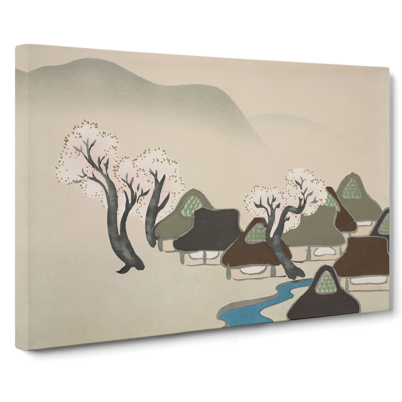 Village With Cherry Blossoms by Kamisaka Sekka - Wrapped Canvas, 40cm H x 60cm W x 3cm D