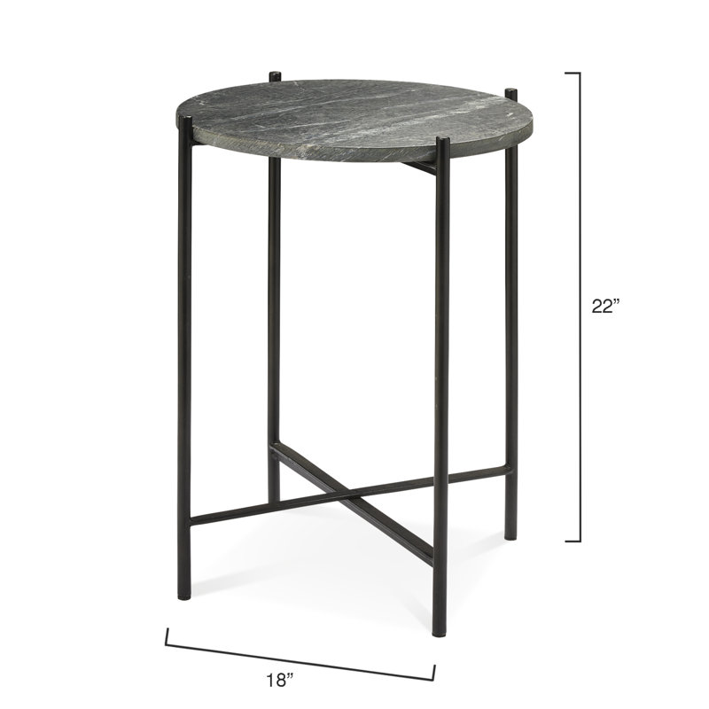 18" Round Sleek Marble & Iron Side Table