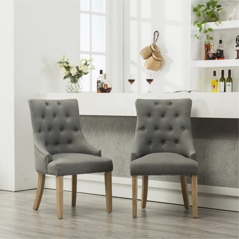 Ensemble de 2 chaises d'appoint à oreilles en bois massif à boutons gris - exquise avec têtes de clous et 2 garnitures, Gris