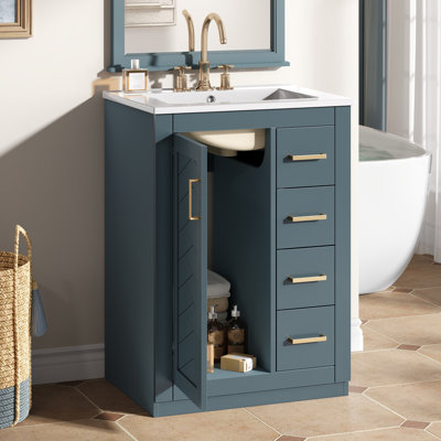 Barrett 24" Modern Bathroom Vanity With Ceramic Sink And Solid Wood Construction