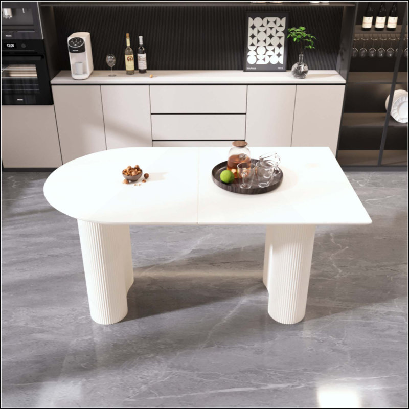 Table de salle à manger moderne en MDF de style crème moderne et table d'appoint irrégulière, table de salle à manger pour 4 à 8 personnes, pieds de table ronds en bois d'ingénierie épais, plateau de table d'assemblage épais et élégant pour la maison