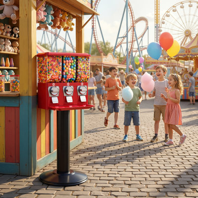 Candy Vending Machine, Triple Compartment Candy Vending Machine with Stand, Gumball & Candies Vendings Machines with Built-In Cash Box, Detachable, Vintage Candies Dispenser for Shops, Arcades