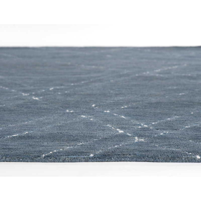 Wendell Abstract Hand Tufted Wool Area Rug in Navy/White, Rectangle 2' x 4'