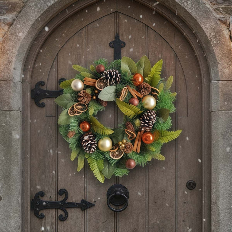 Couronne de Noël pour porte d'entrée, couronne de champagne or de 20 pouces avec ornements en boule, décoration de couronne de Noël de l'Action de grâce