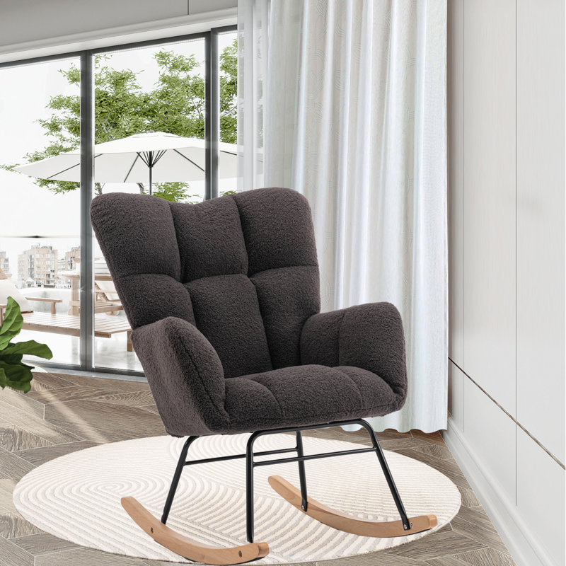 Chaise berçante capitonnée Kenlie, Ourson gris foncé