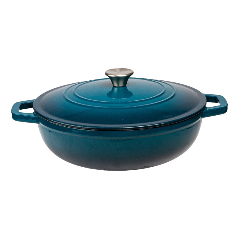 5 qt. Enameled Cast Iron Round Braiser, Set of 2, Blue