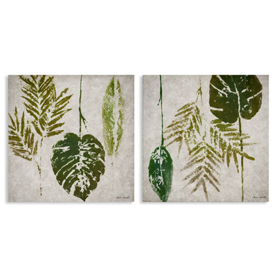 Monstera Stamped Palm Leaves  2 PC Canvas Wall Art Set by Lanie Loreth