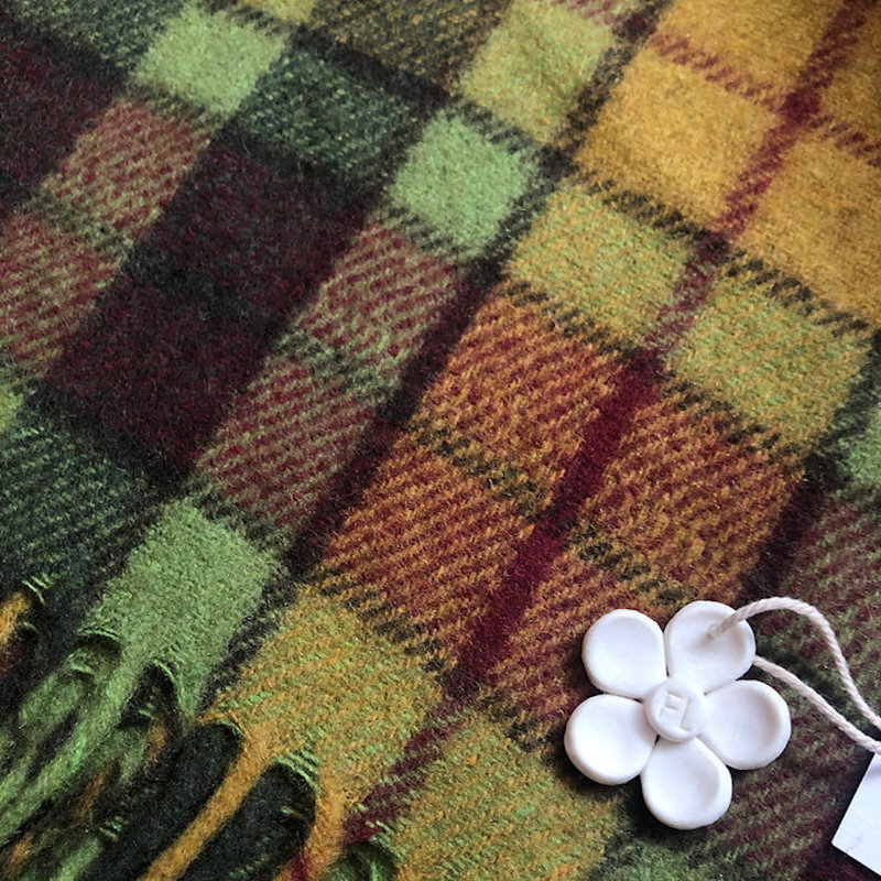 Hand Woven Throw Blanket, Green/Brown/Yellow