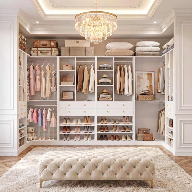 Navada Closet System with Wooden Drawers and Shoe Racks, White