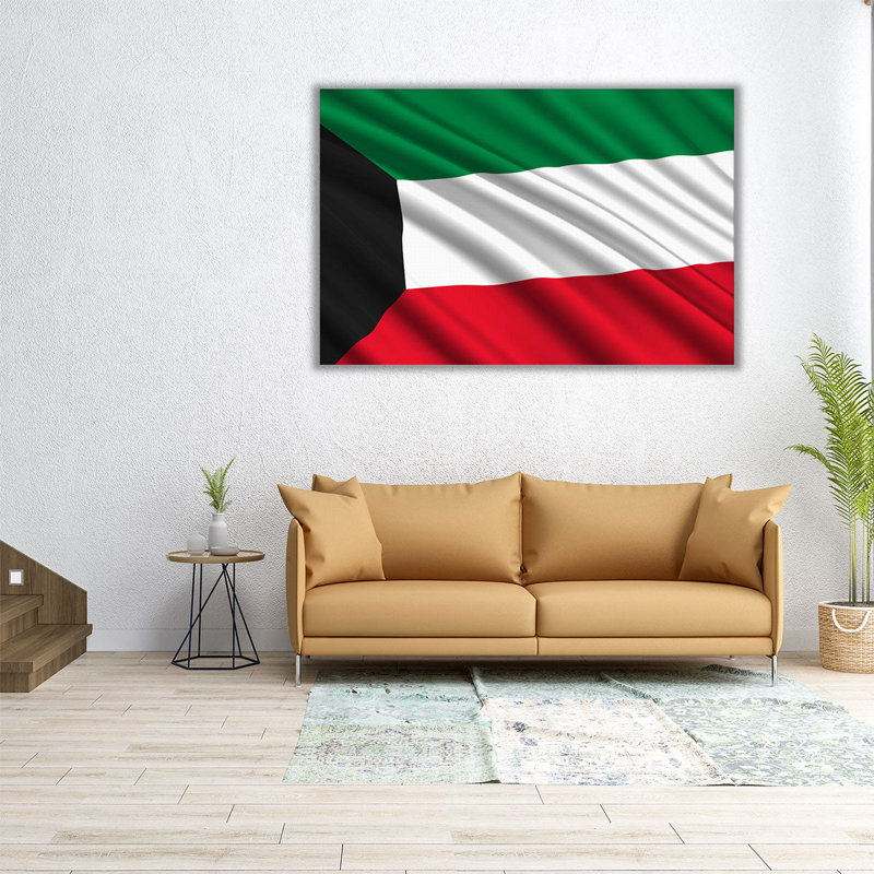 Drapeau du Koweit flottant - reproduction d'art sur toile, H 20 po x l 30 po
