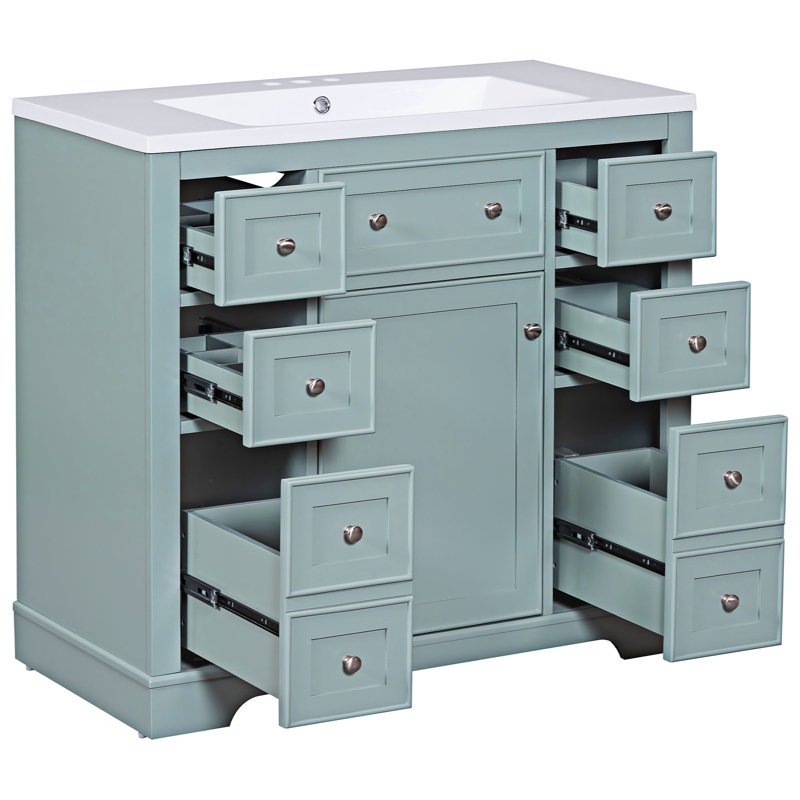 Meuble-lavabo simple 36 po avec plateau en céramique Revollo, Vert